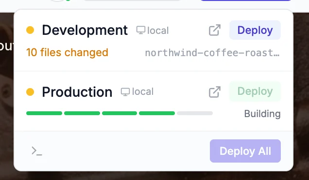 The Production row with a green progress bar and the word Building