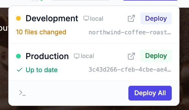 The Production row with a green dot and Up to date
