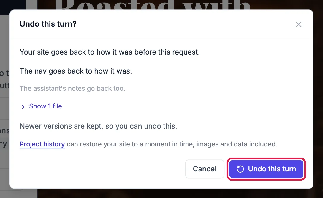The Undo this turn box listing what goes back, with Cancel and an outlined Undo this turn button