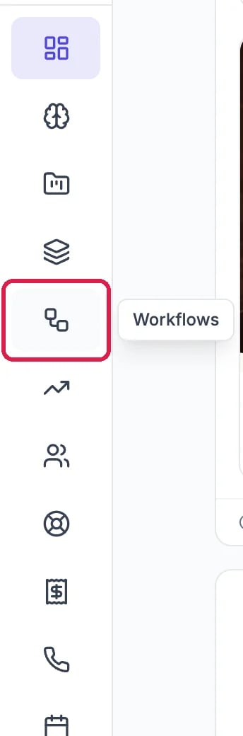The left rail with the Workflows icon outlined and its name, Workflows, showing next to it