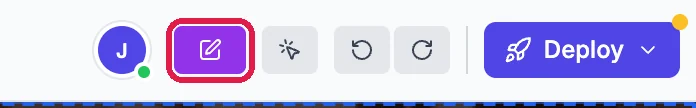 The purple Visual Edit button outlined, next to the undo and redo arrows