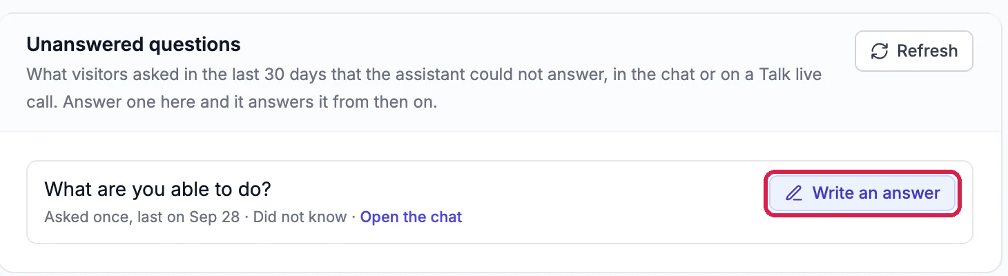 Unanswered questions: What are you able to do?, asked once on Sep 28, with Write an answer outlined