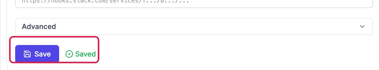 The Save button and the note Saved, outlined