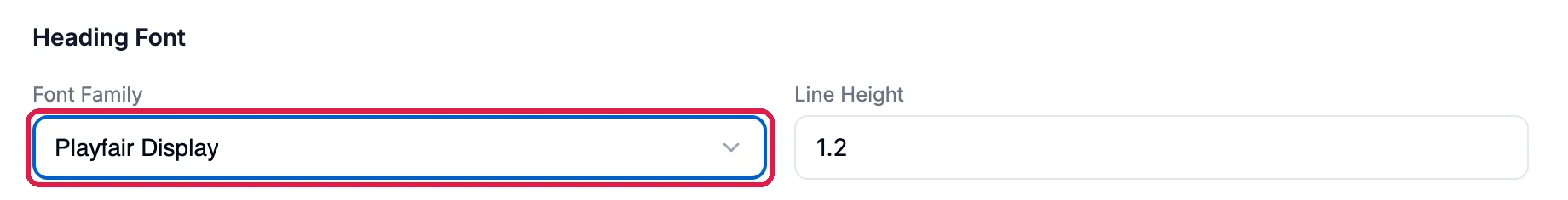 Heading Font with the Font Family Playfair Display outlined and Line Height 1.2