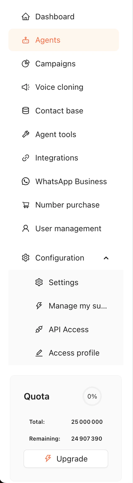 API Access menu