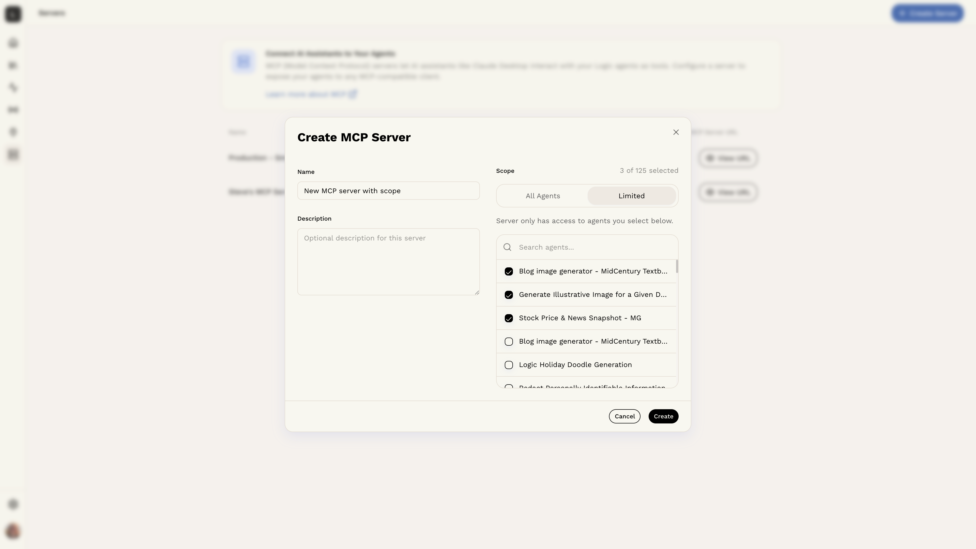 MCP servers select which agents are accessible