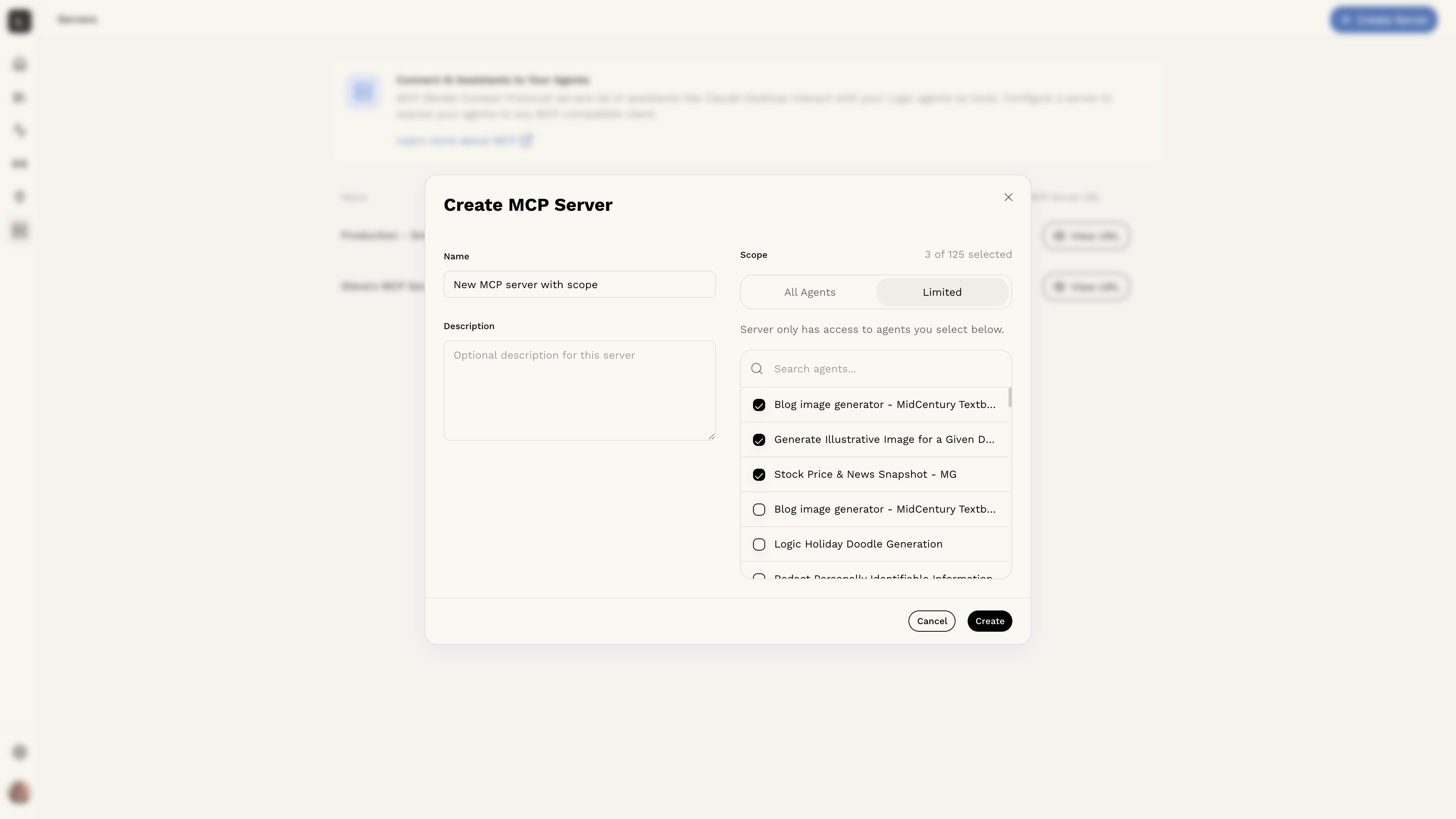 MCP servers select which agents are accessible