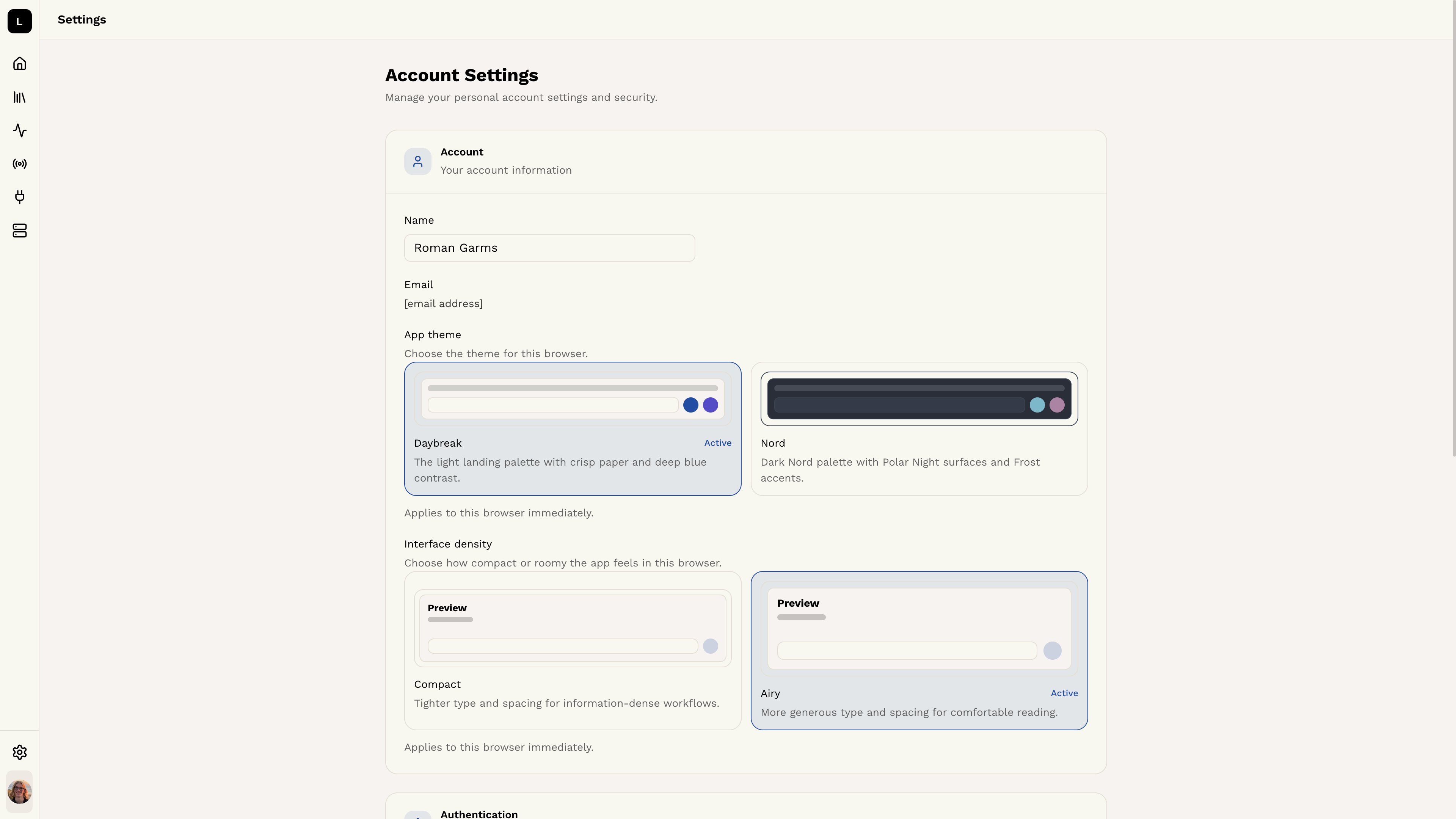 account settings