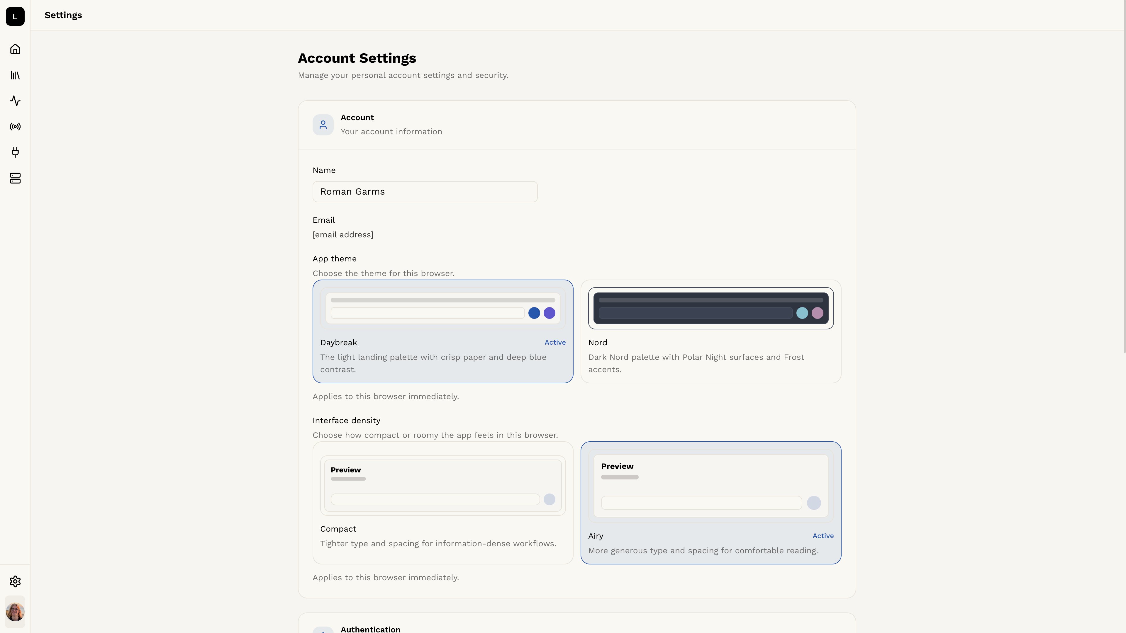 account settings