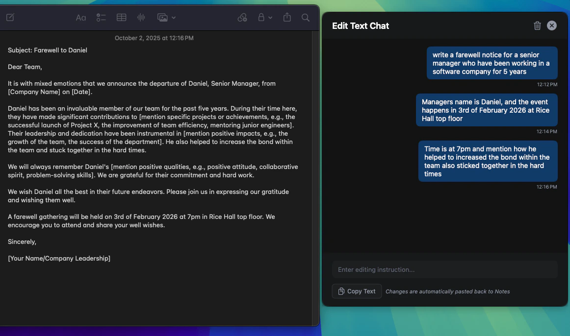 Logical Text Weaver displaying collaborative text editing interface with iterative improvements.