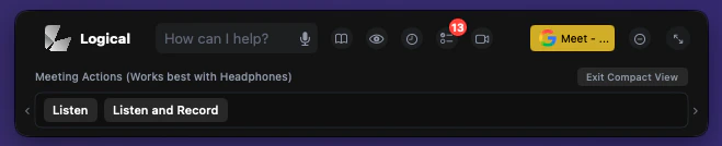 Logical meeting detection showing meeting platform identification and suggestion options.
