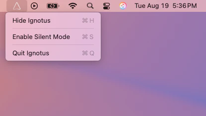 Mac menu bar showing Logical icon with dropdown menu options for hiding, showing, or quitting the app.
