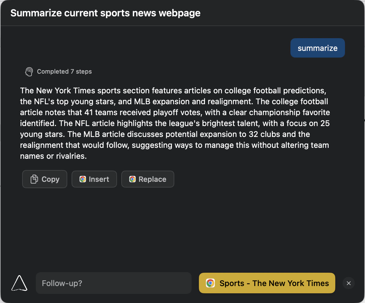 Logical displaying a structured summary of the NYTimes article with key points highlighted.