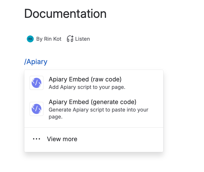 Macro picker showing the Apiary Embed macros