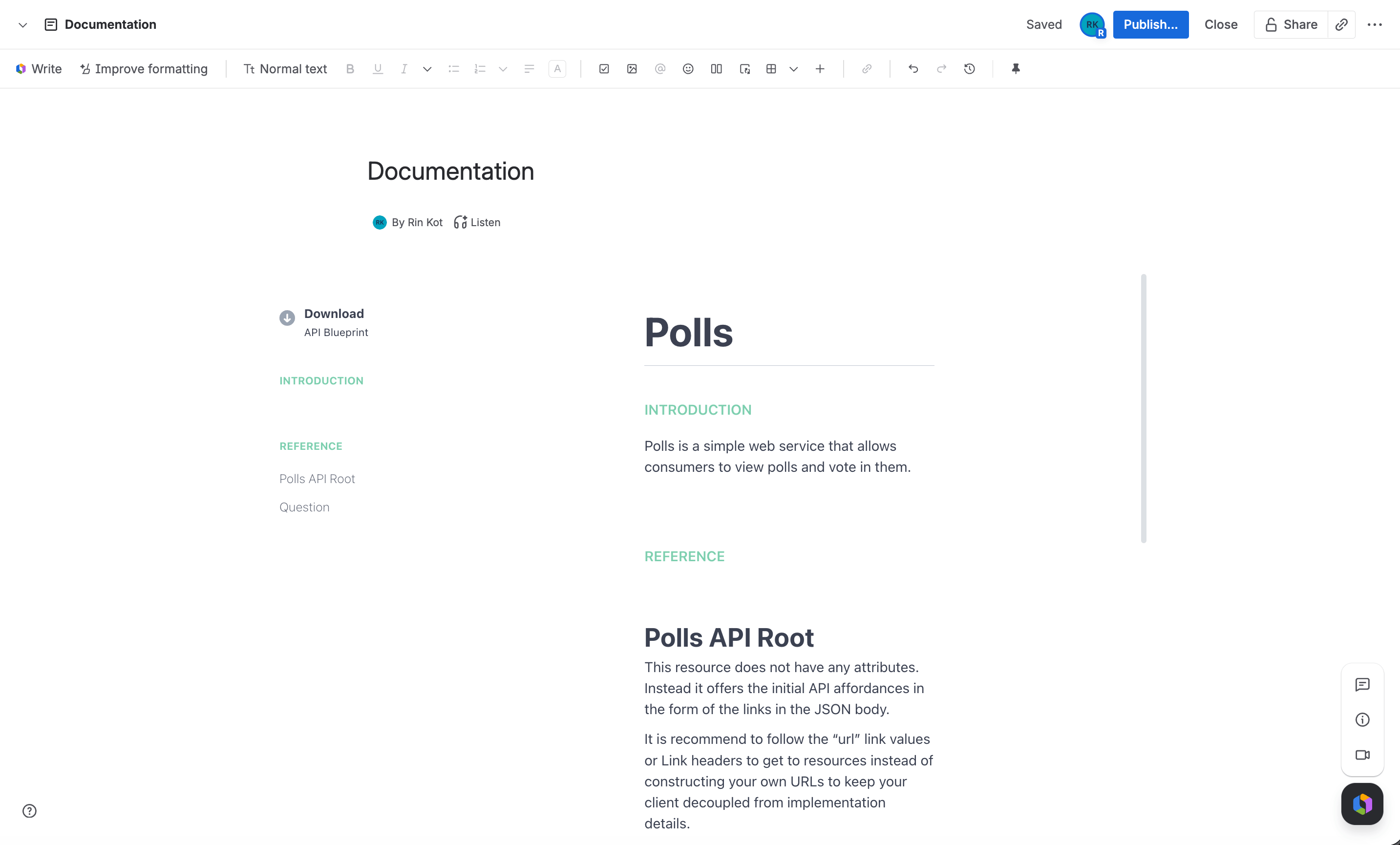 Rendered Apiary Embed macro on a published Confluence page