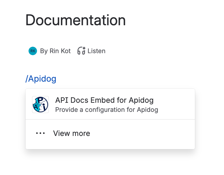 Macro picker showing the API Docs Embed for Apidog macro