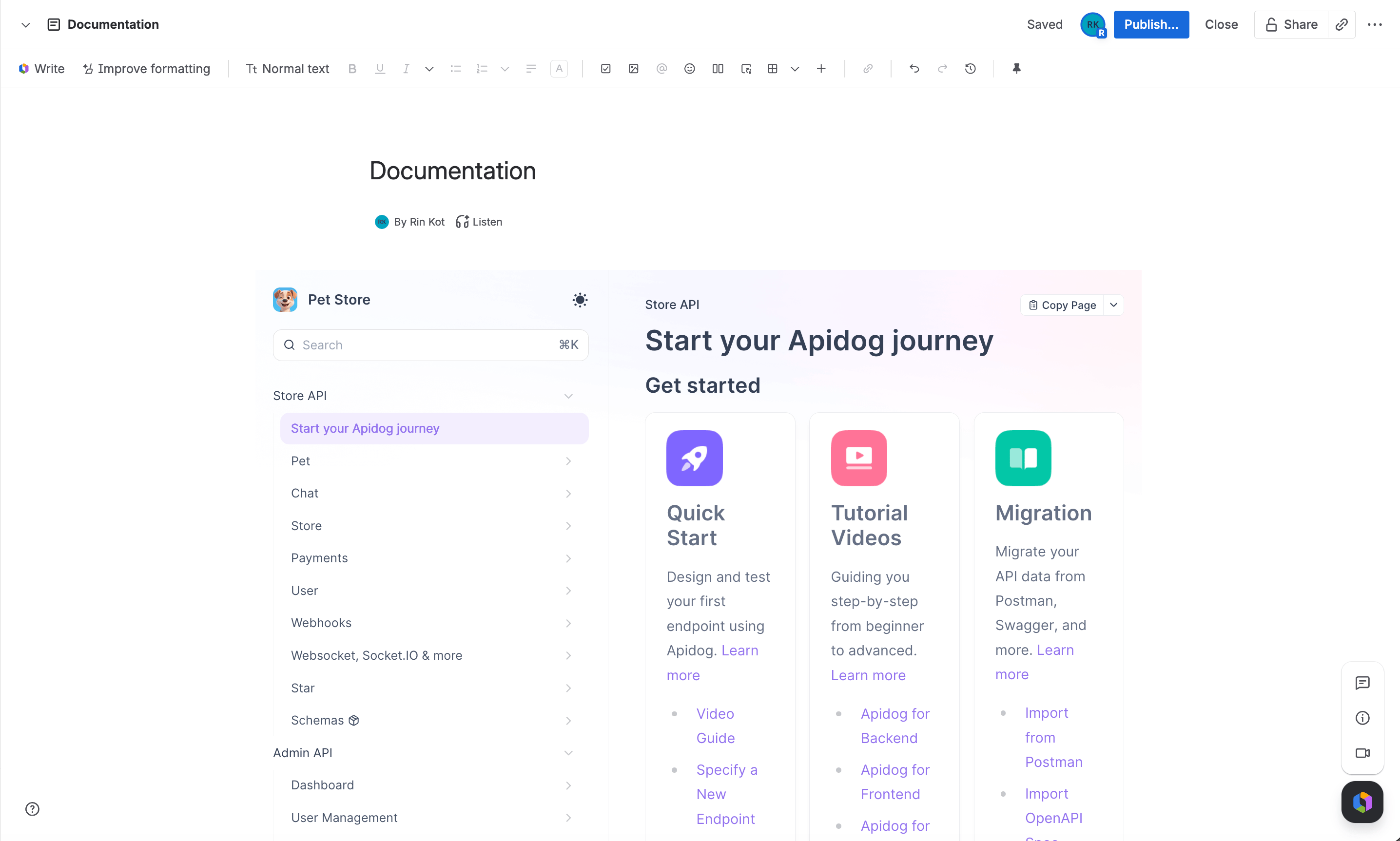 Rendered API Docs Embed for Apidog macro on a published Confluence page
