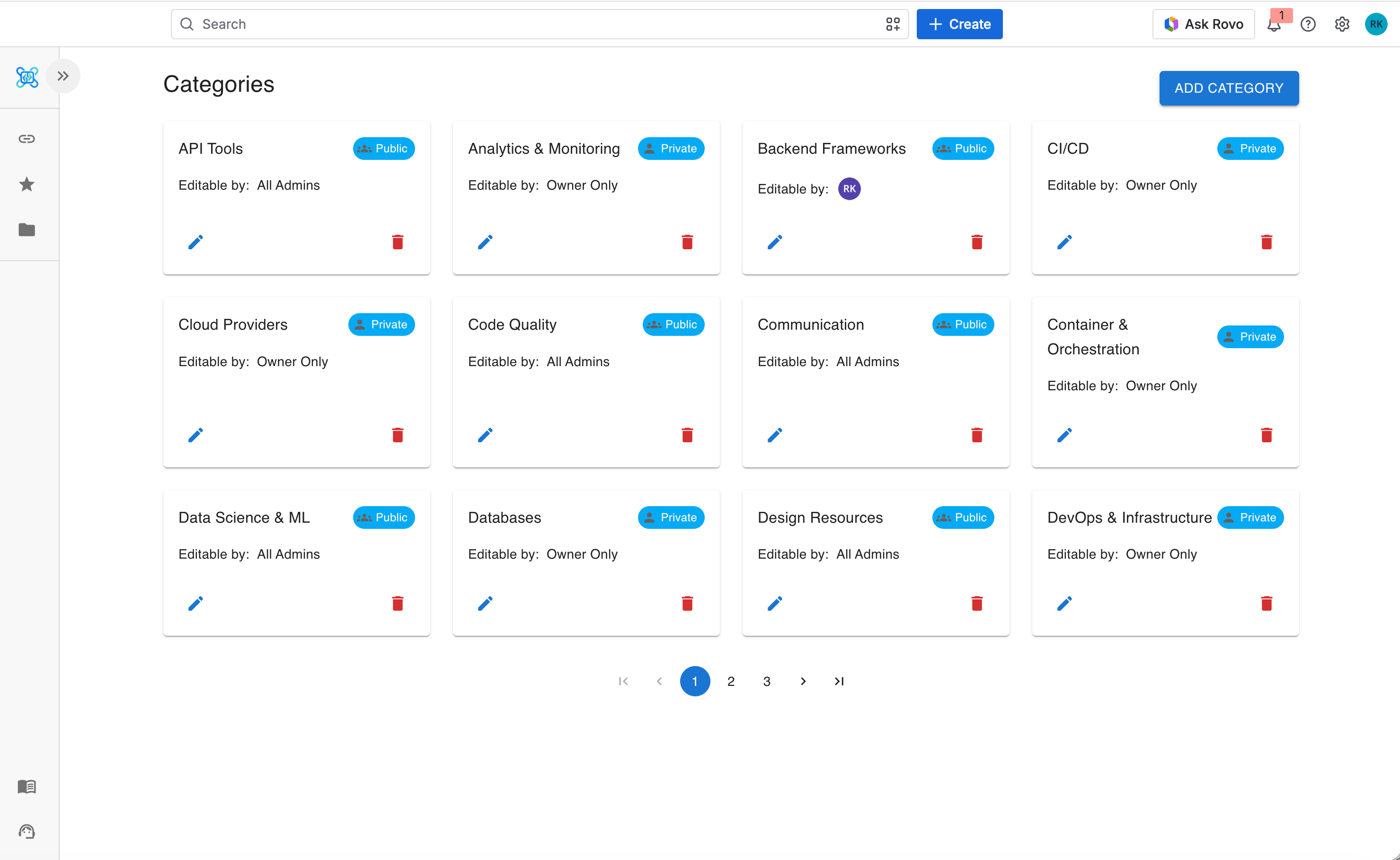 Categories page showing category cards