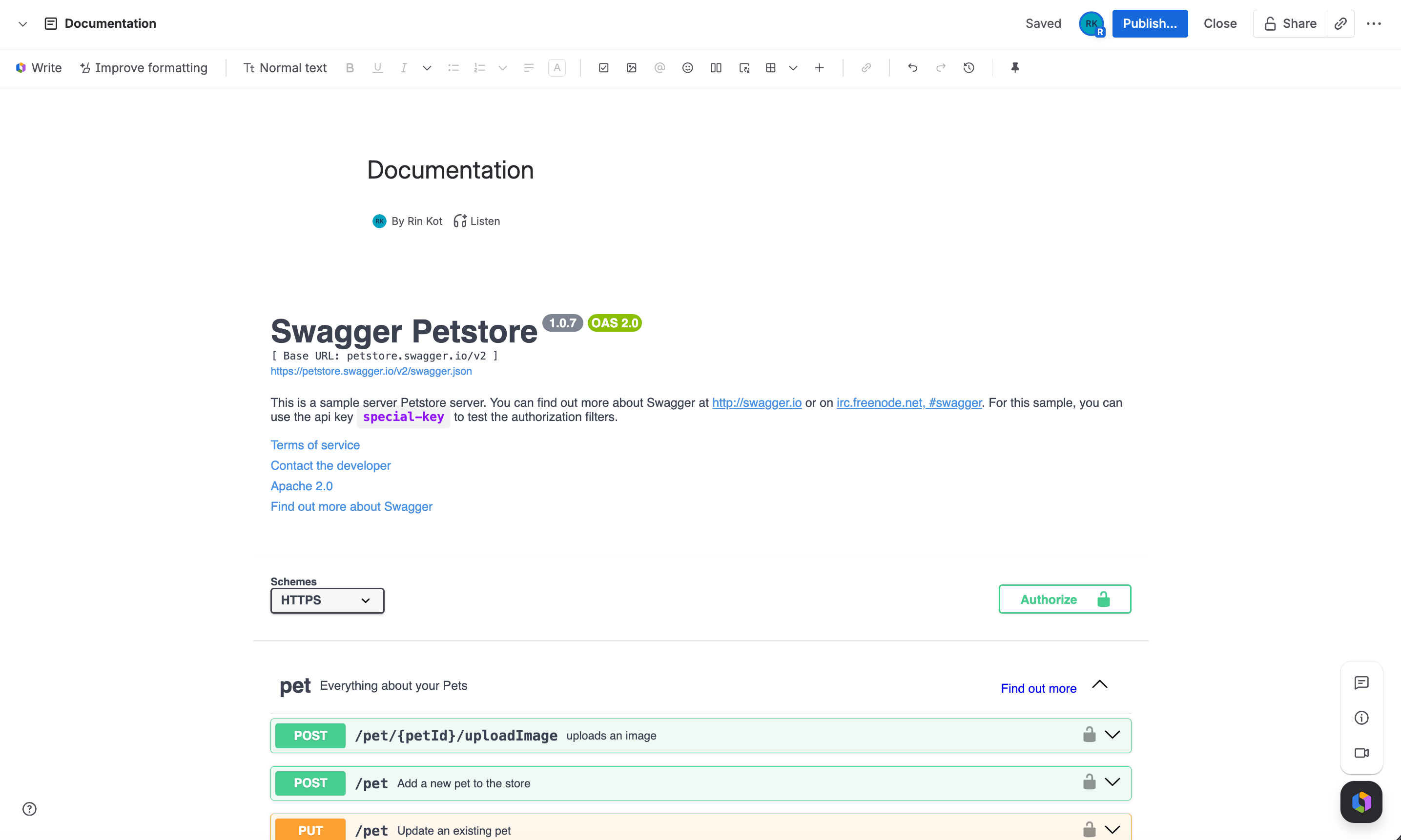 Rendered Better Swagger UI macro on a published Confluence page