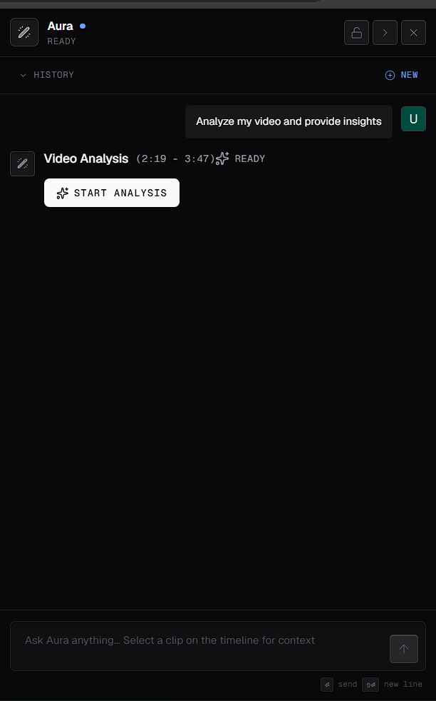 Aura showing a Video Analysis card in the Ready state, with a Start Analysis button