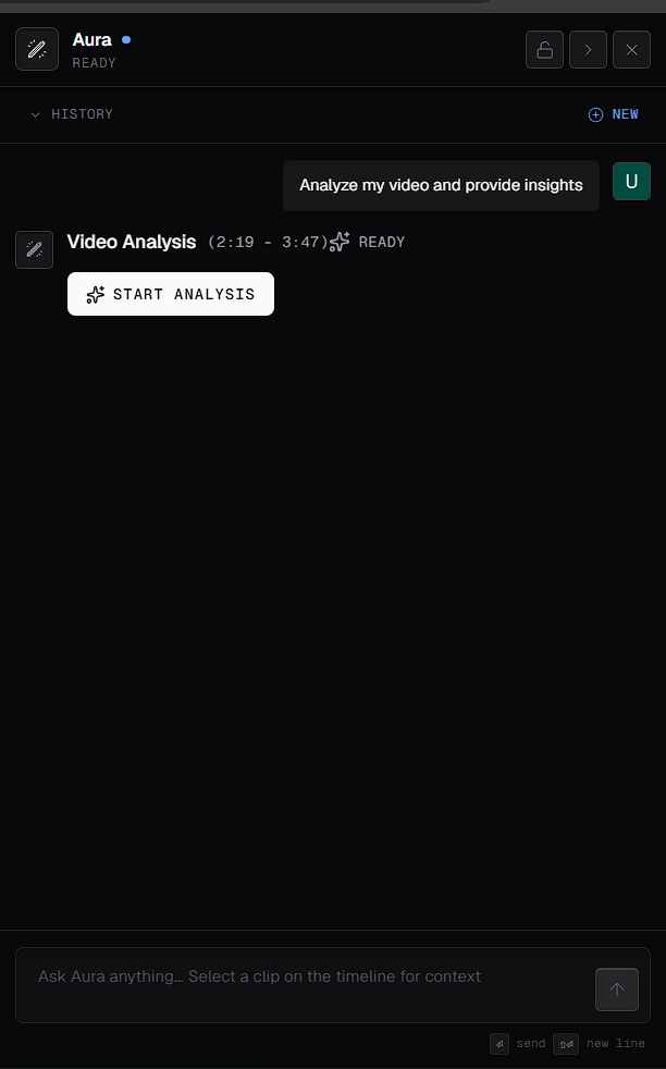 Aura showing a Video Analysis card in the Ready state, with a Start Analysis button