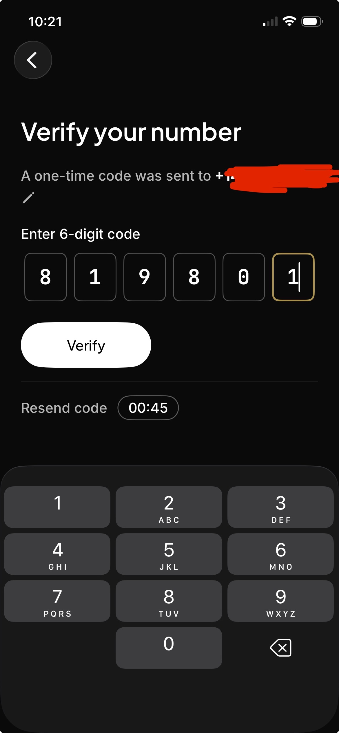 ScrambleID six-digit phone verification screen