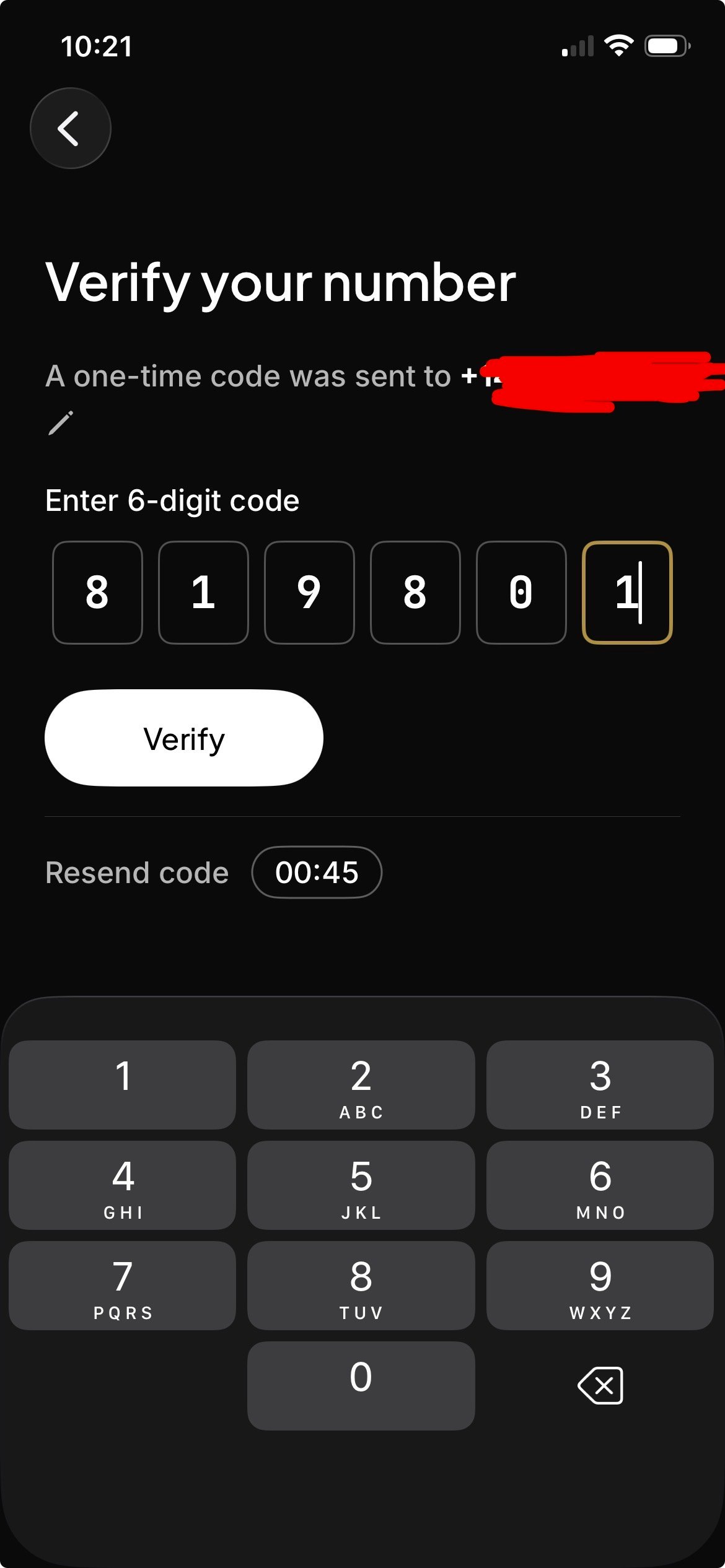 ScrambleID six-digit phone verification screen