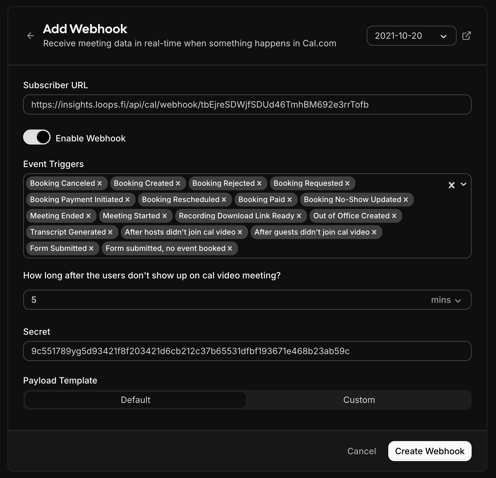Cal.com Webhook Configuration