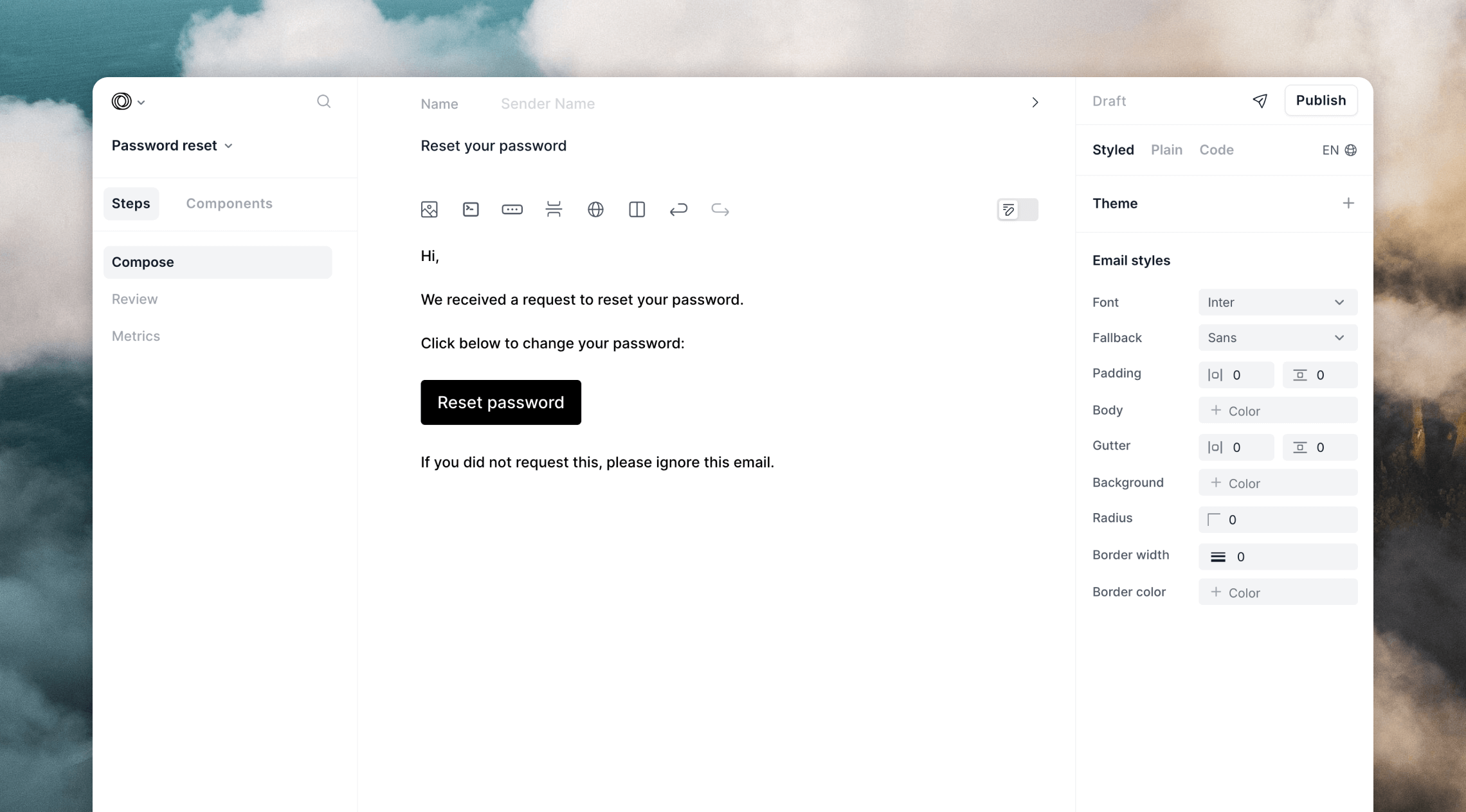 Password reset email example