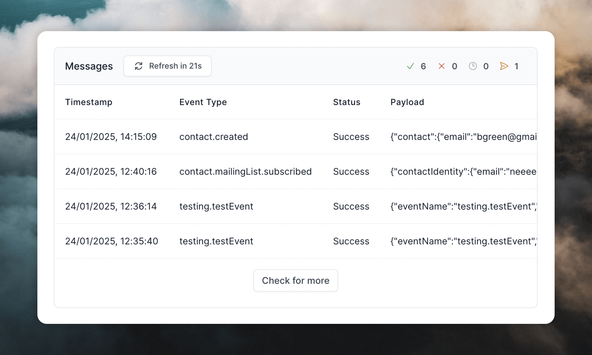 Viewing webhook event history
