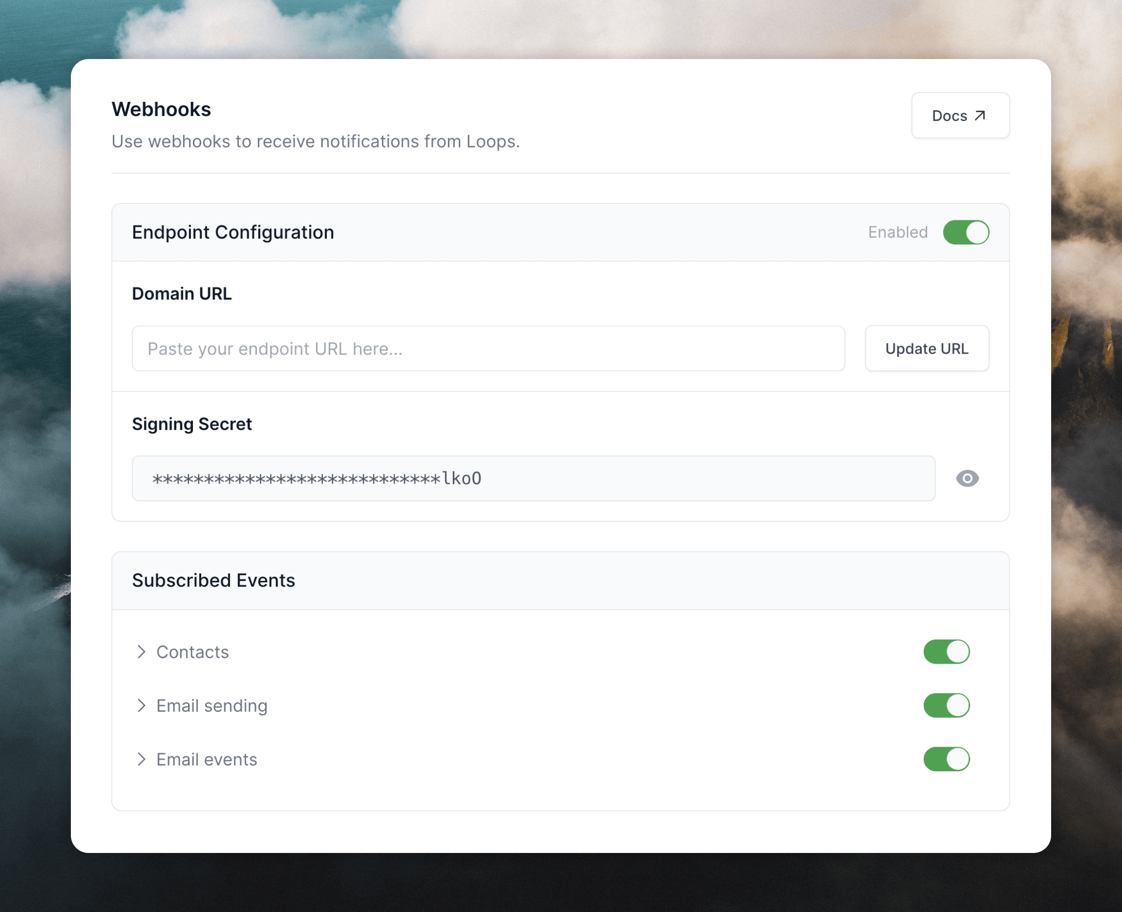 Webhooks settings