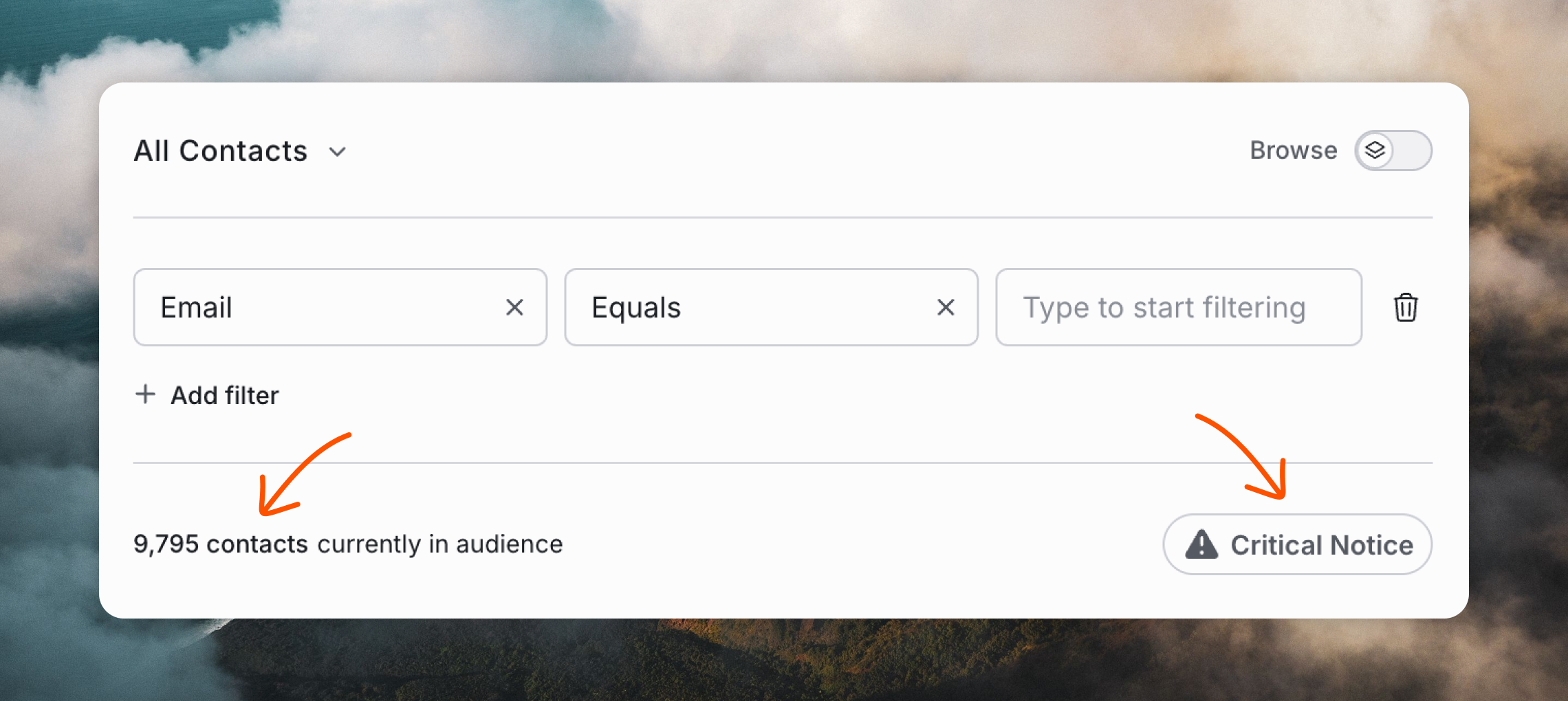 Critical Notice indicator in the campaign audience step