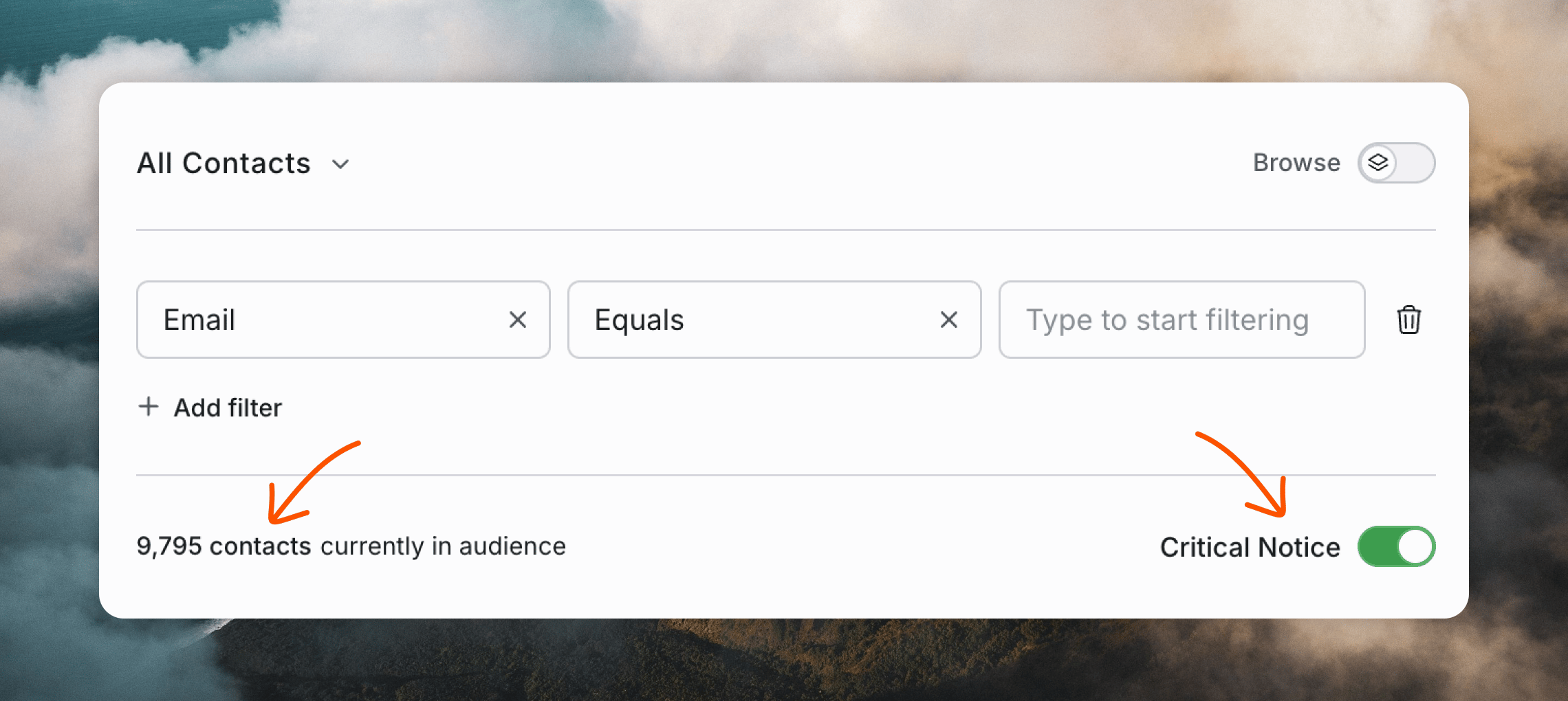 Critical Notice toggle turned on in the campaign audience step
