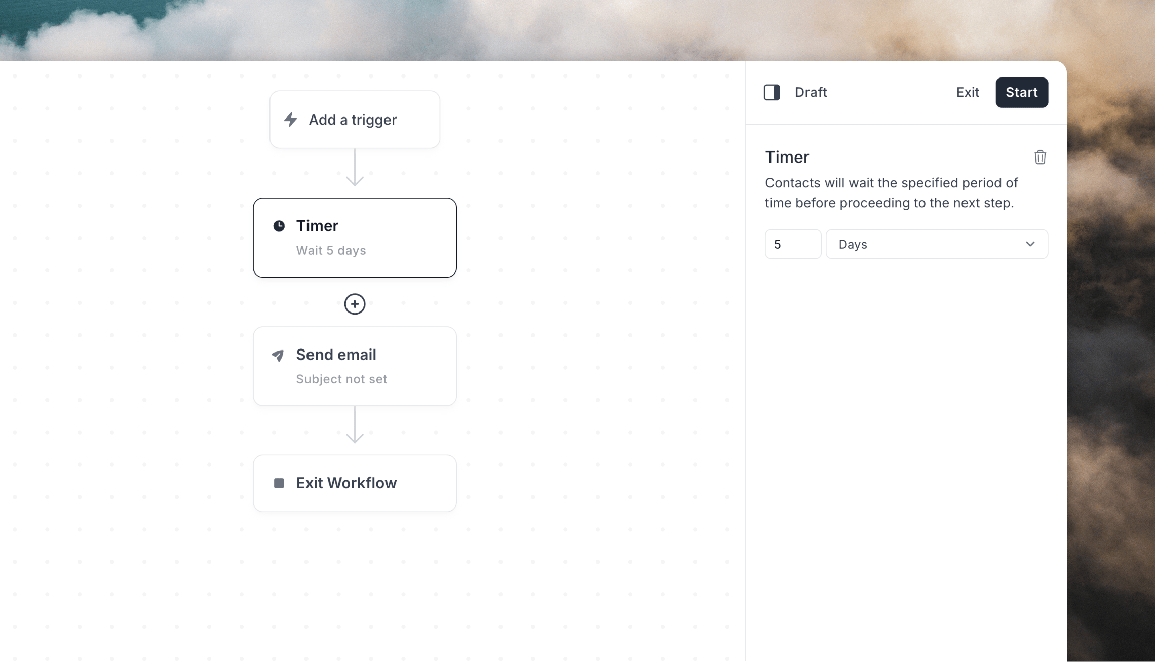 Timer node in workflow builder