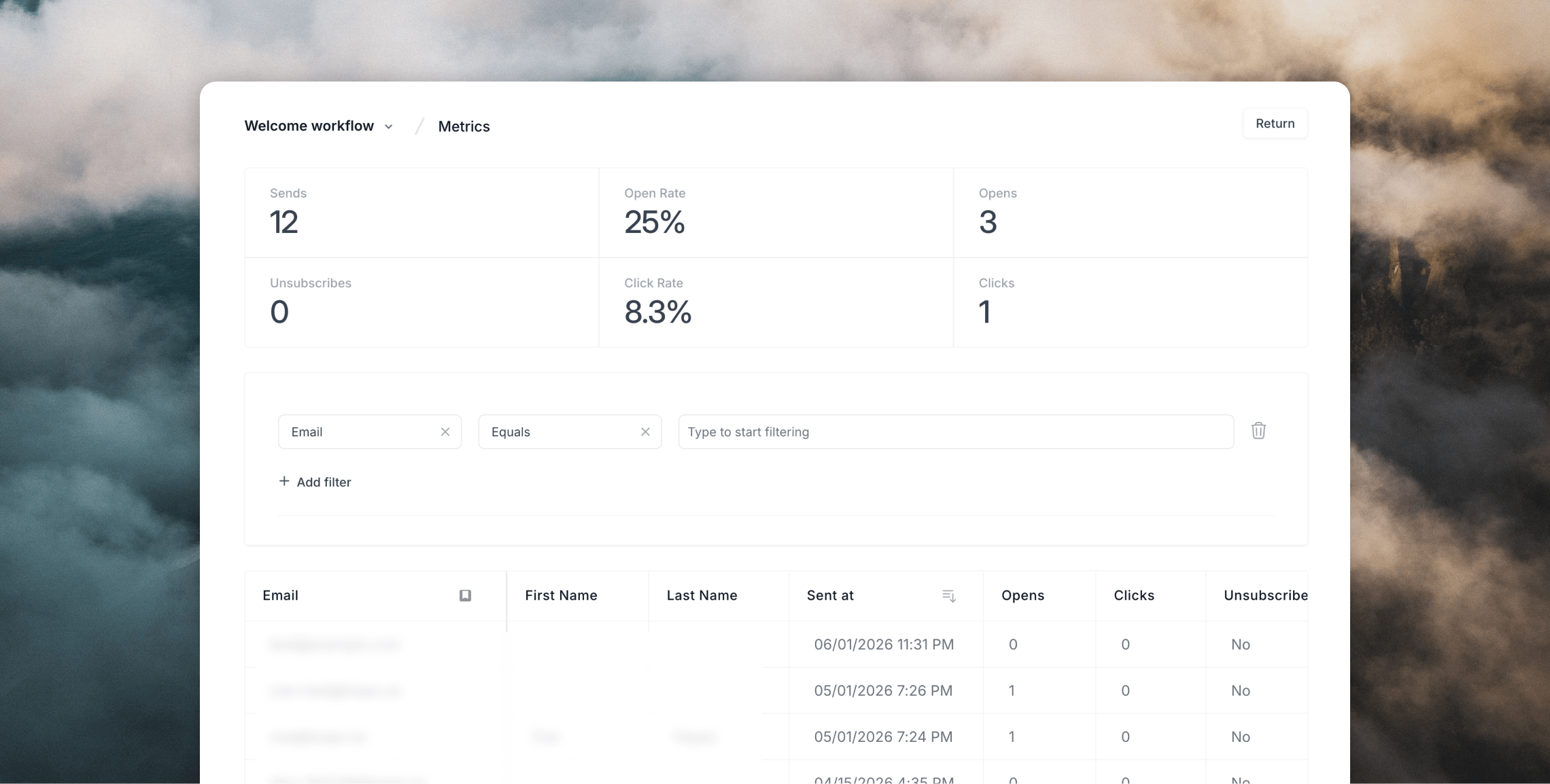 Workflow metrics details view