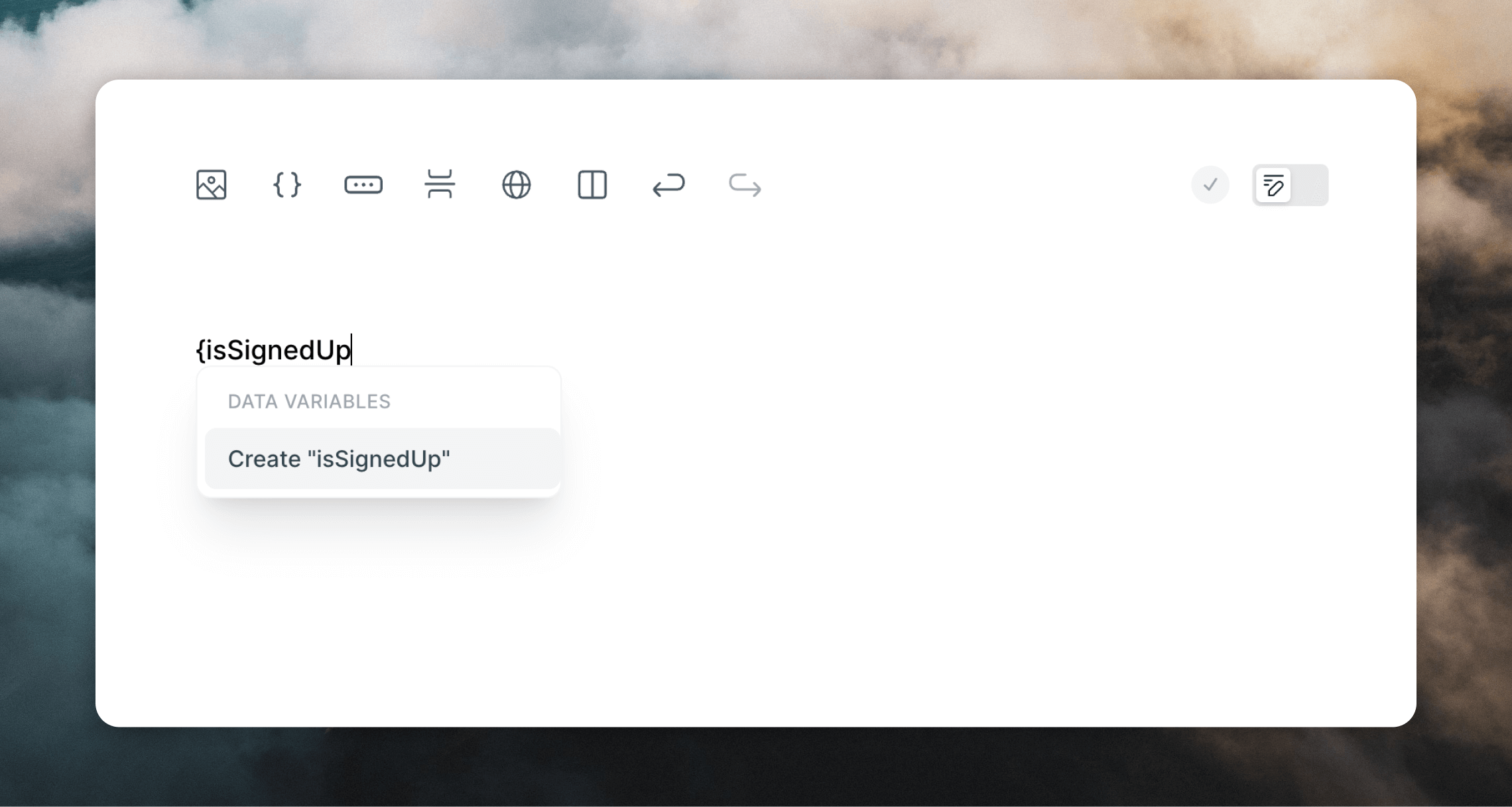 Creating a new data variable with the dynamic content menu