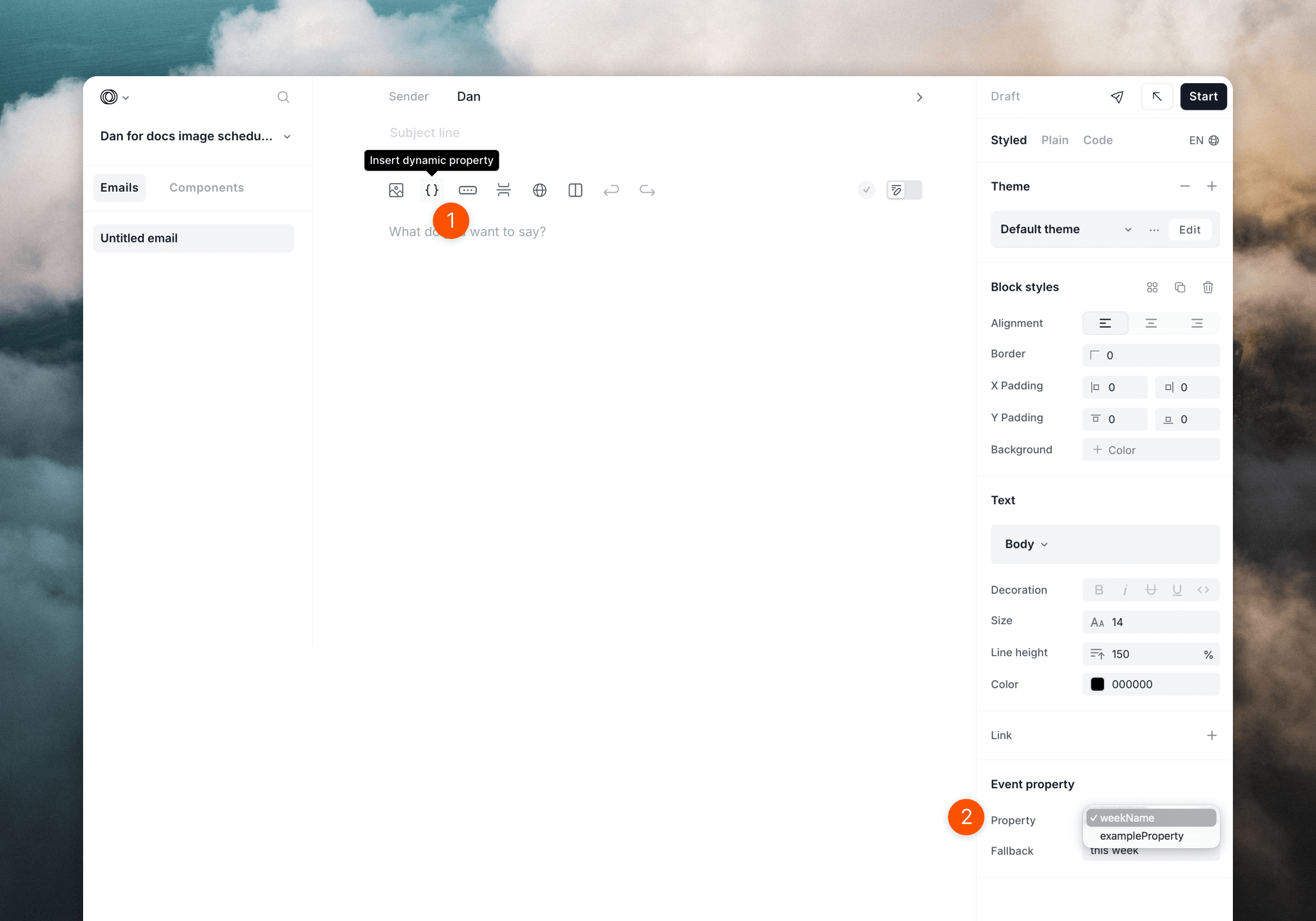 Adding event properties in the editor