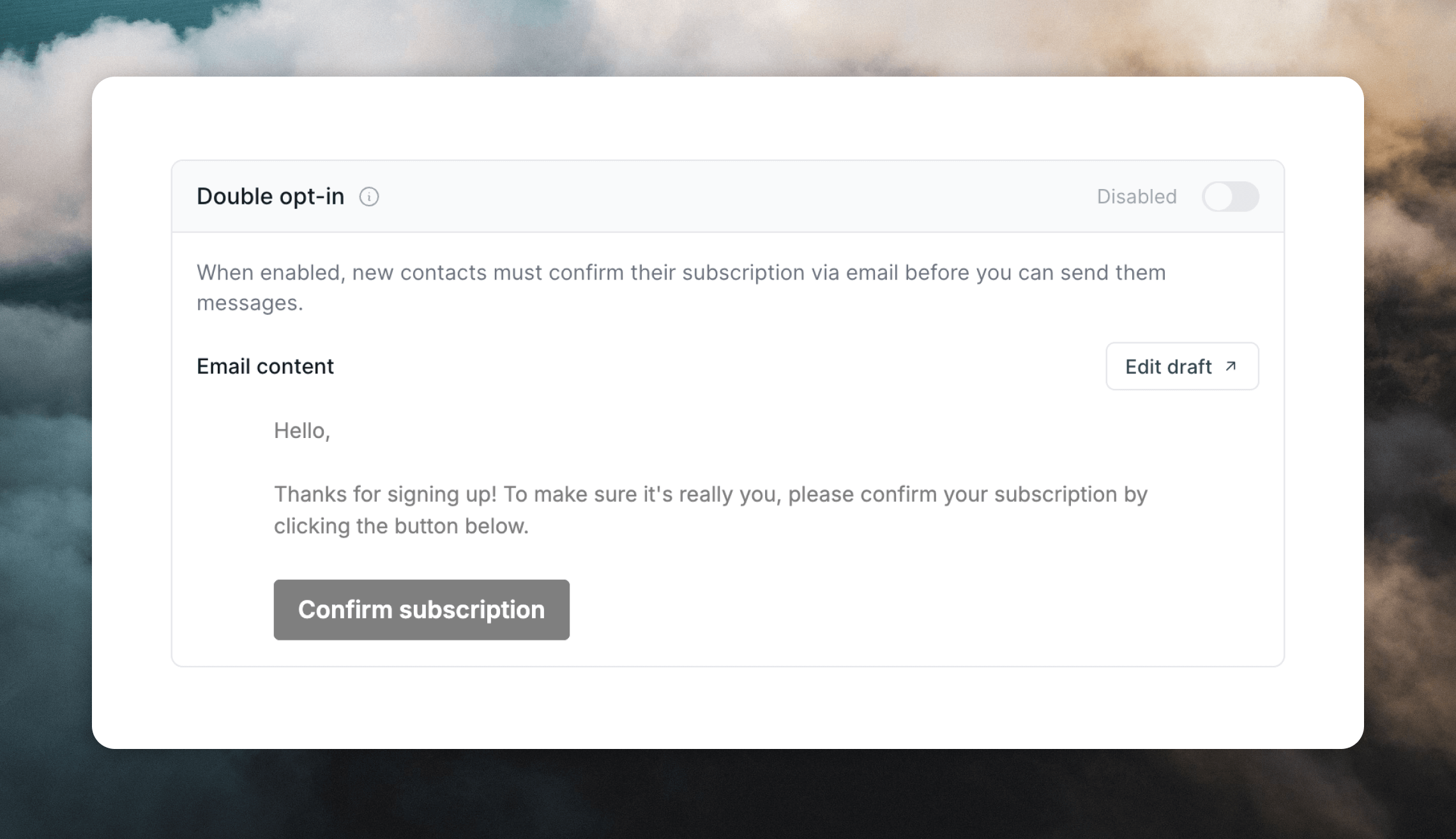 Double opt-in settings