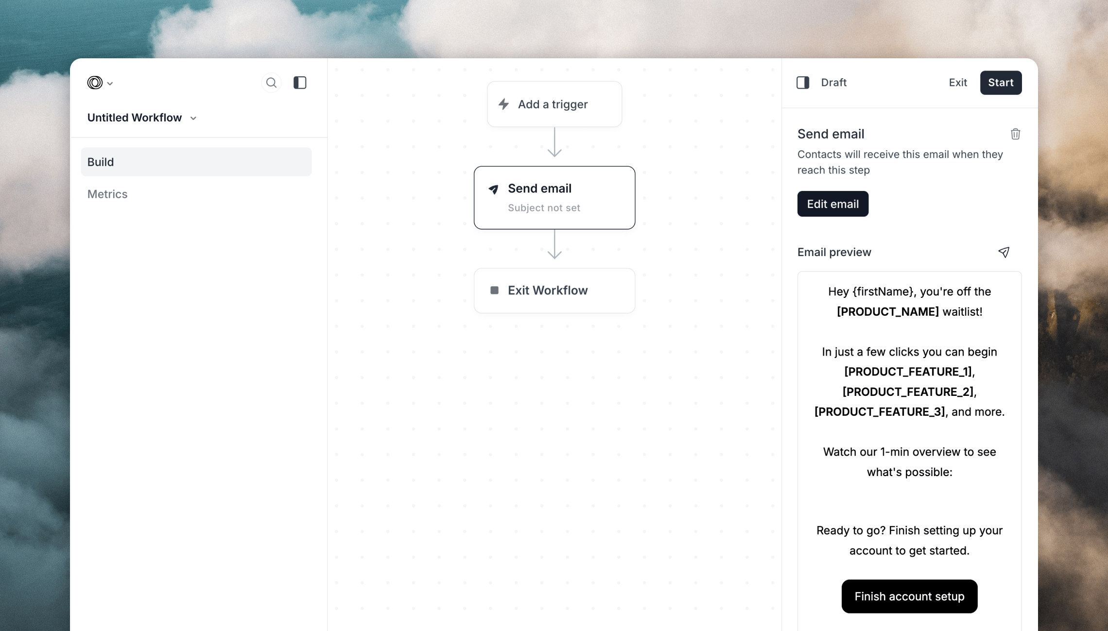 Email node configuration in workflow builder