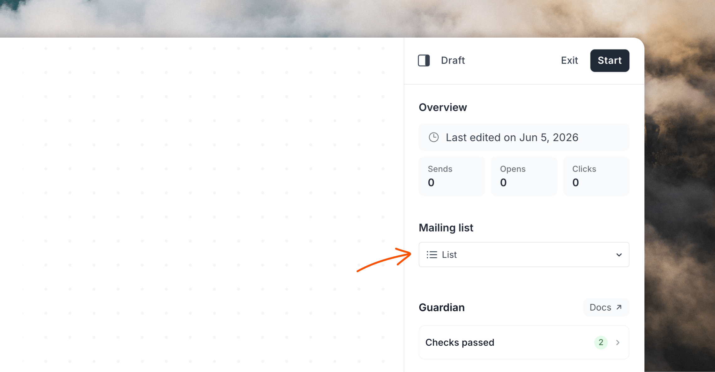 Mailing list selector in workflow builder
