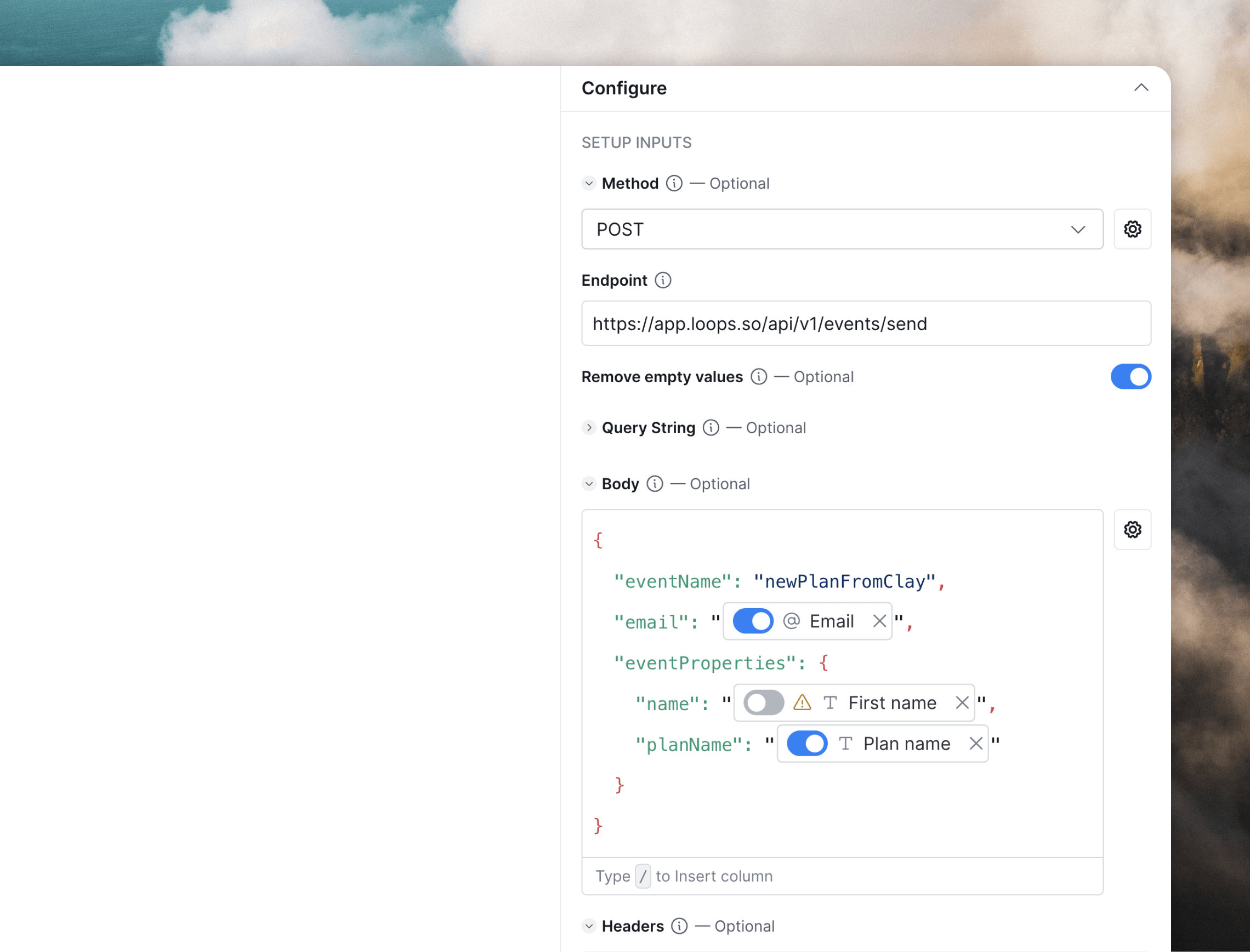 API request body