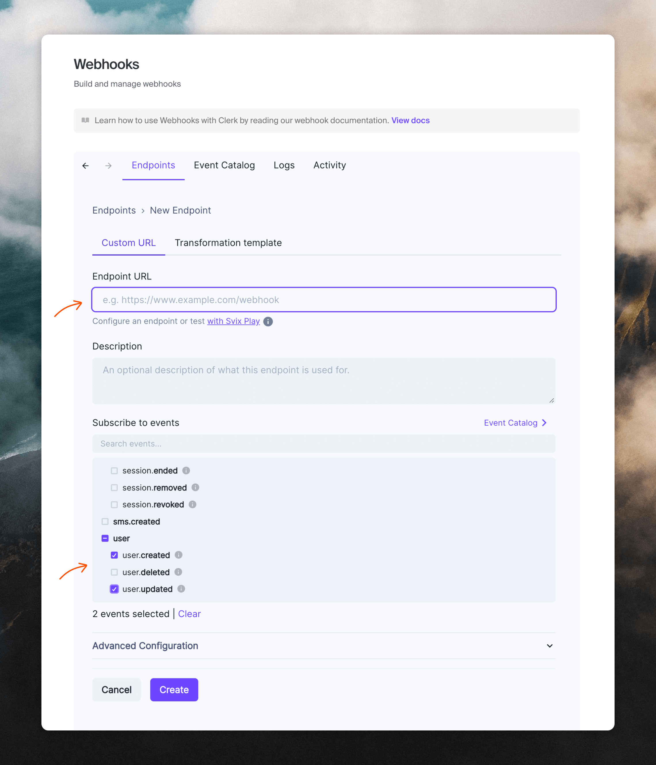 Adding a webhook in Clerk