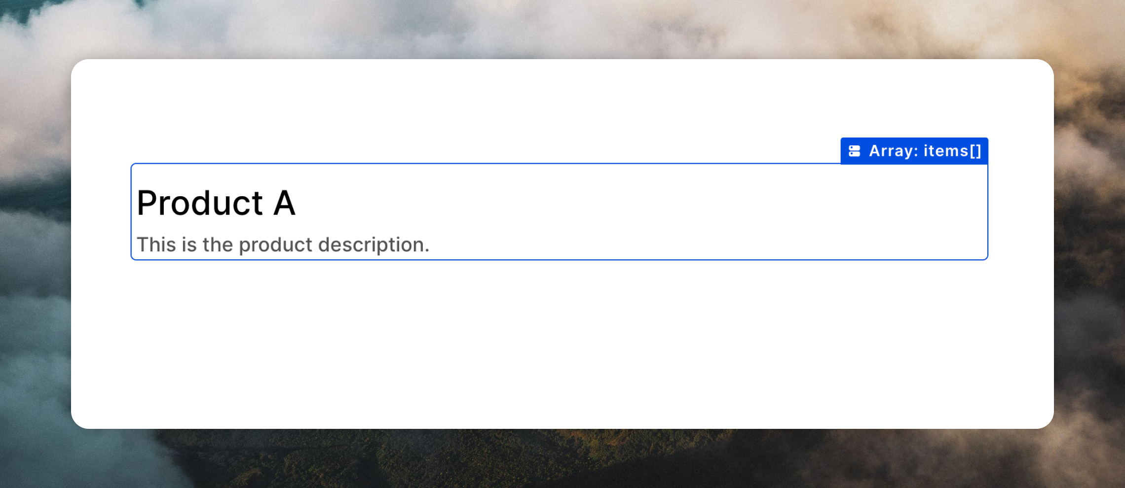 Array block with example product inside