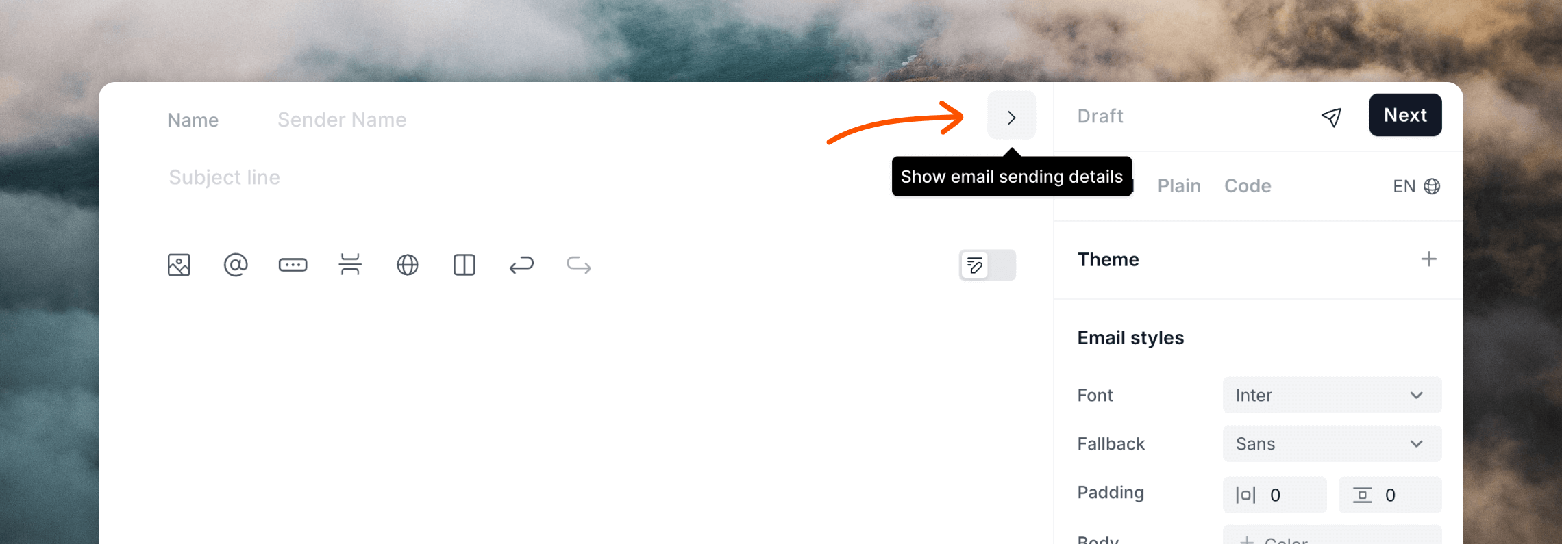 Email sending settings