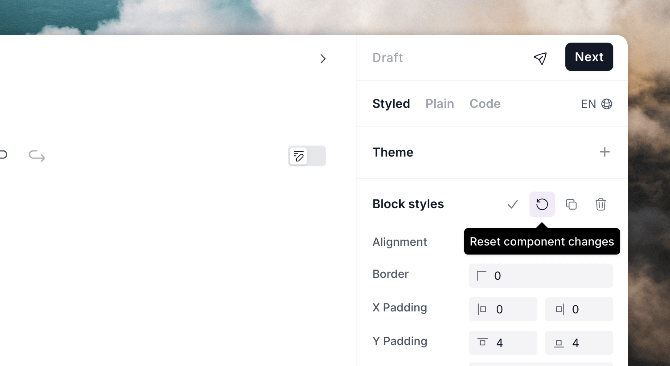 Reset component changes