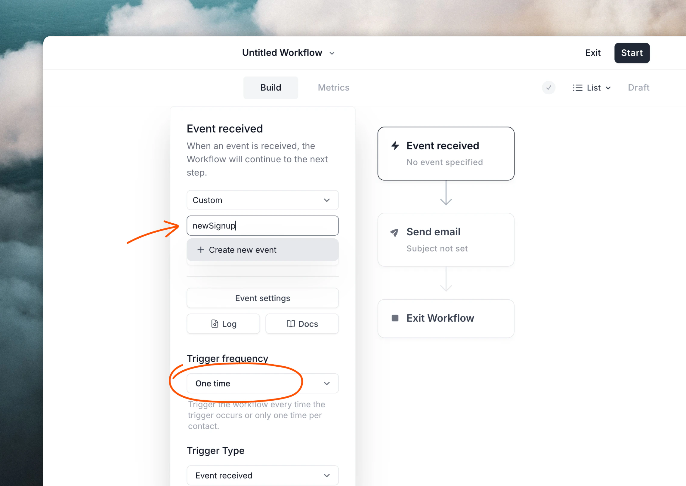 Add an event from the workflow builder