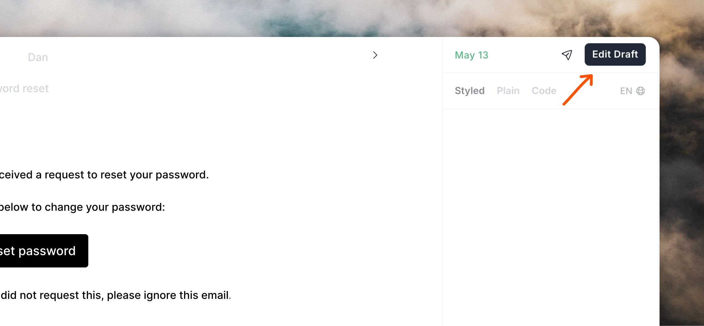 Edit draft button for a transactional email