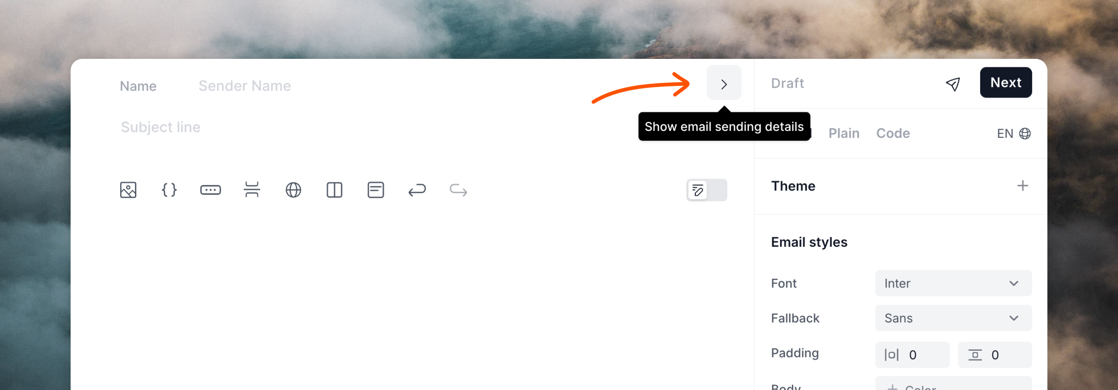 Email sending settings