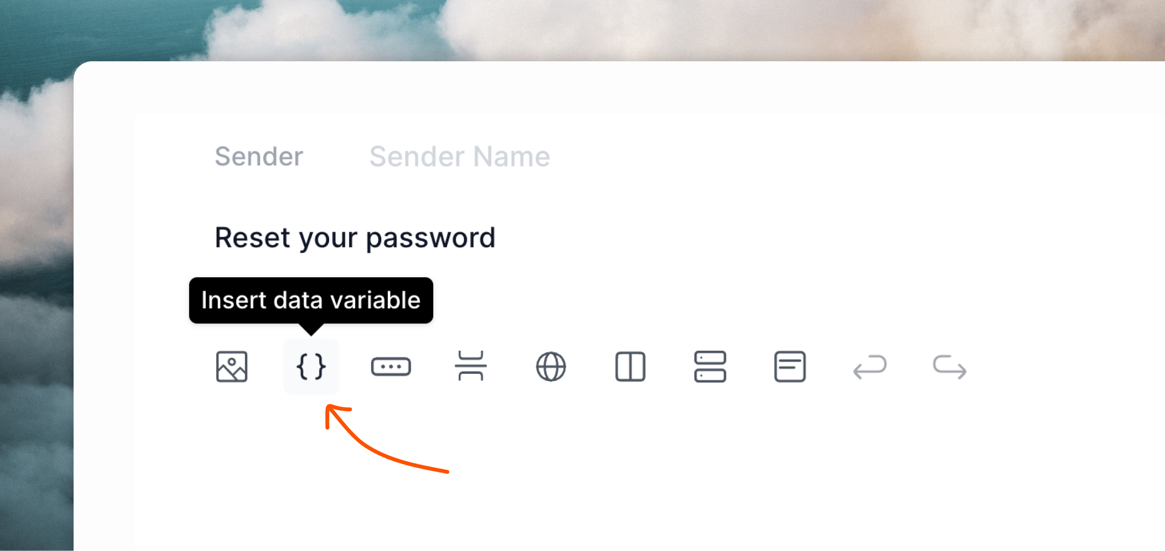 Insert data variable button in the editor