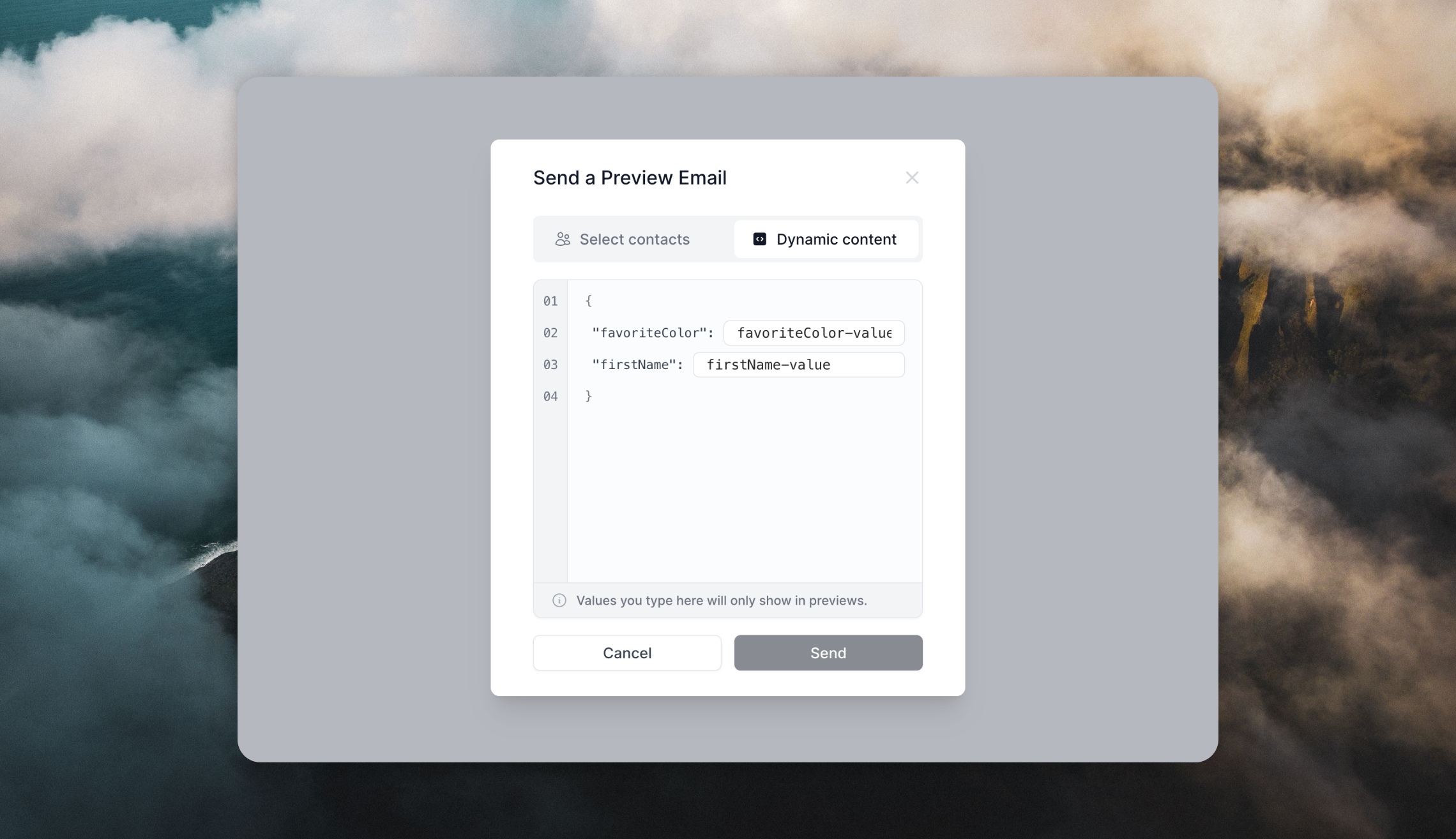 Dynamic content tab for previews